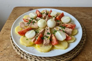 Ensalada de patata y bonito con Cebolla Grande Blanca encurtida de Guinaldo